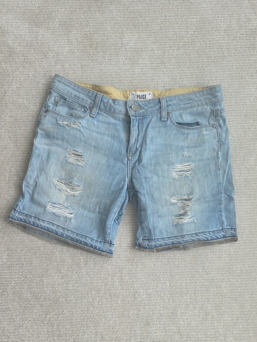 PAIGE Light Blue Distressed Denim Shorts, Size 27